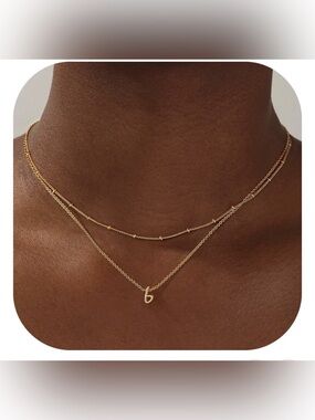 ECOOLOC Personalized Layered Initial “b” 18K Gold Plated Stack Letter Necklace